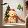 Holiday Decorative Window Film Christmas Static Clings, No?Glue Cute Puppy Glass Decals with Snowflake Colorful Pattern Candy Cane, Reusable