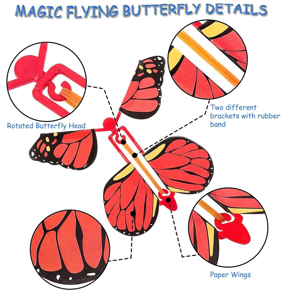 1-10Pcs Magic Flying Butterfly Fairy Flying Toys Wind Up Rubber Band Powered Butterfly Toys Decoration For Surprise Gift Party