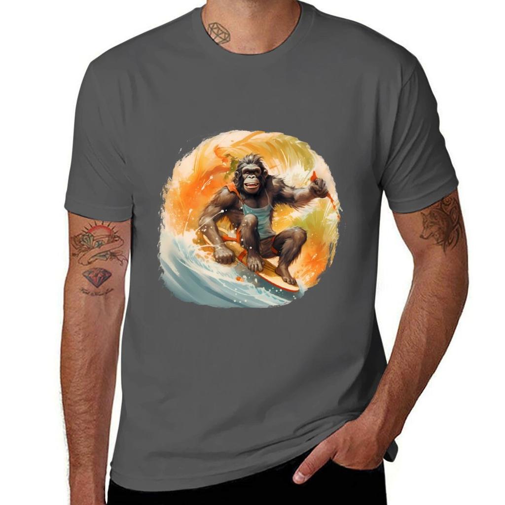 Surfing Monkey Aquarell Tshirt Christmas Casual Short Sleeve Top Tshirt