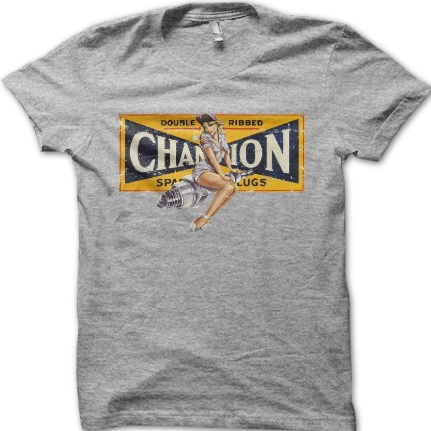 ВИНТАЖНАЯ Pin-up Девушка Мотоциклист Champion Мотоцикл Классическая Футболка Мотоциклиста 6038