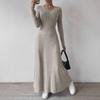 Women's Slim-Fit A-Line Long-Sleeve Knit Dress - European & American Street Fashion