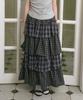 The Green Lab Tiered Long Skirt With Cancan Check [Charcoal Gray Check]