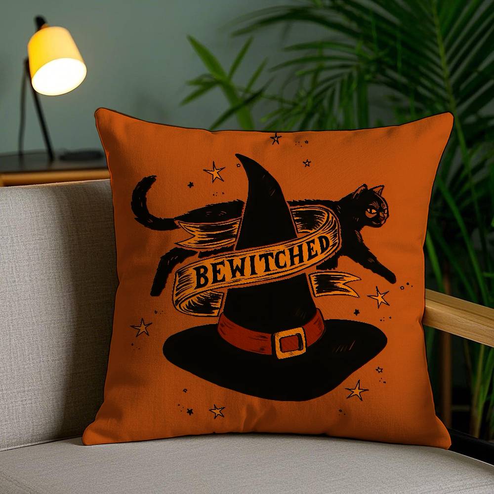 Scary Halloween Bat Pumpkin Pillow Case Holiday Horror Atmosphere Short Plush Double-sided Printing Home Cushion Cover