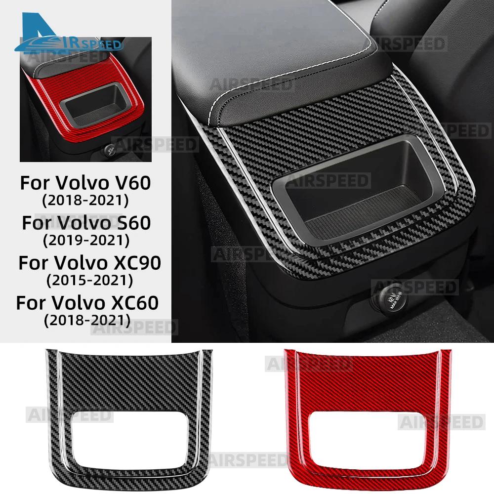 Interior Trim Car Rear Storage Box Cover For Volvo XC60 XC90 V60 S60 2019-2021 Real Soft Carbon Fiber Sticker Accessories