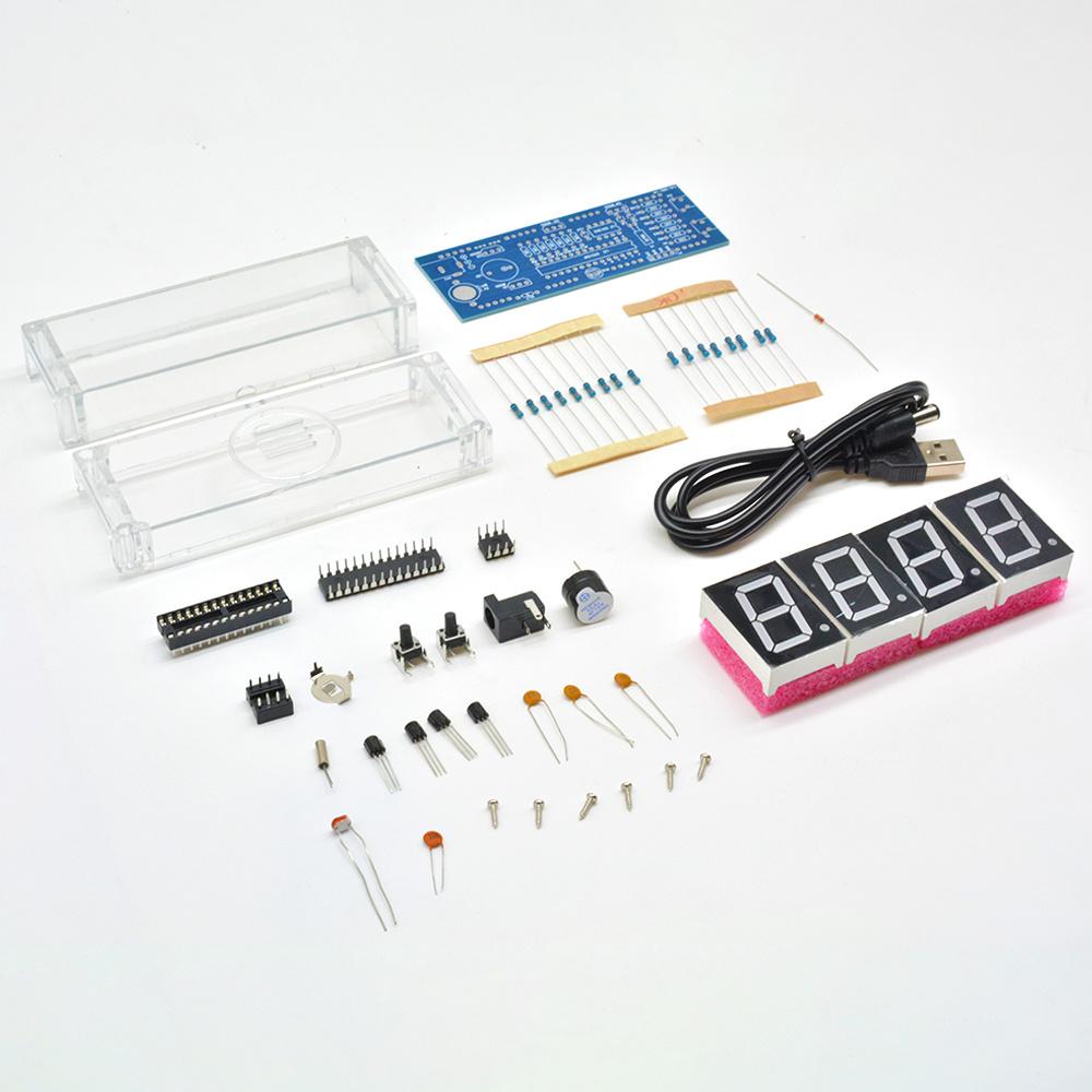 4-значный светодиодный цифровой электронный температурный часы DIY Kit электронные часы светодиодный микроконтроллер с прозрачным корпусом