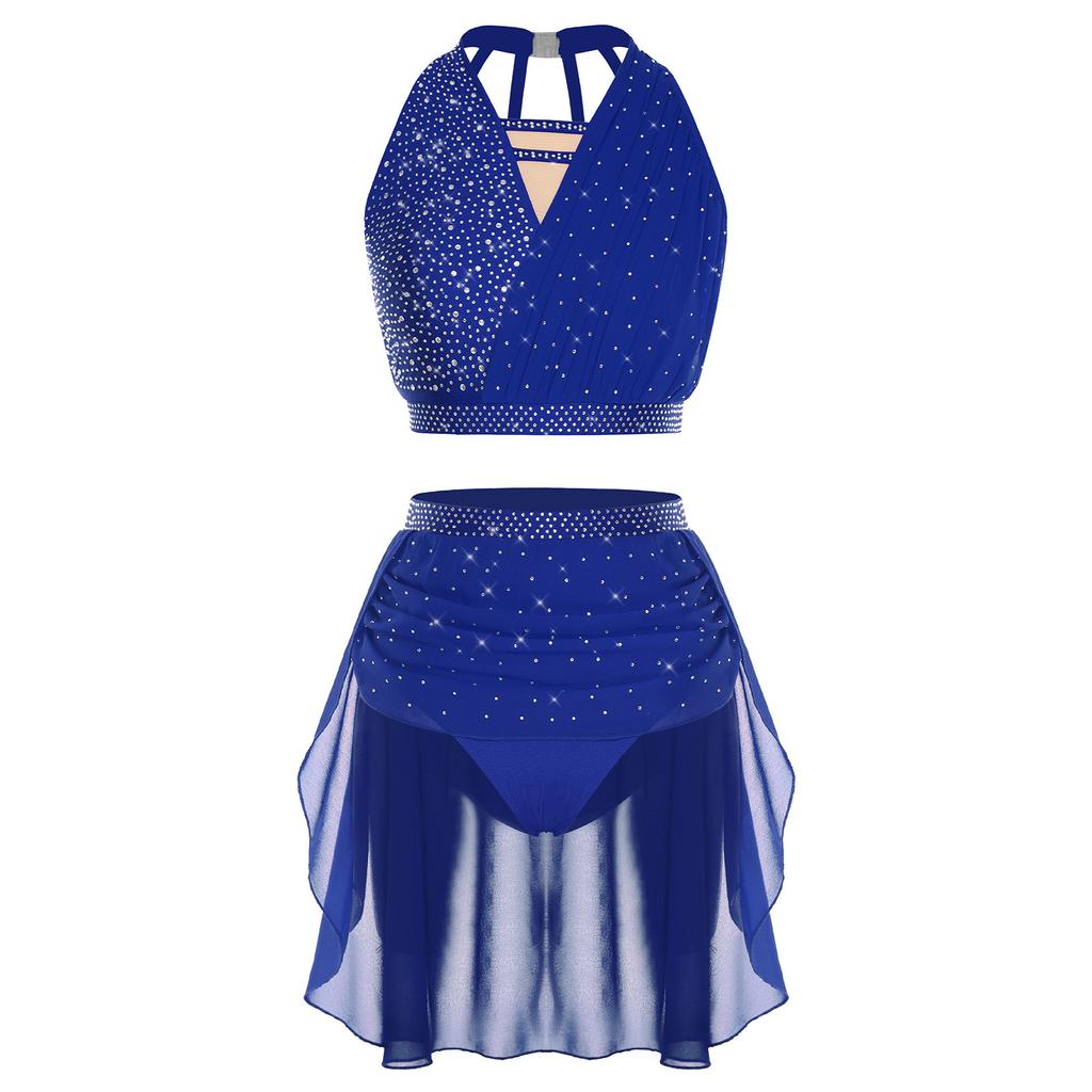 Женский костюм для танца поклонения, платье с длинным рукавом и асимметричным подолом, контрастный цвет, комплект брюк-палаццо