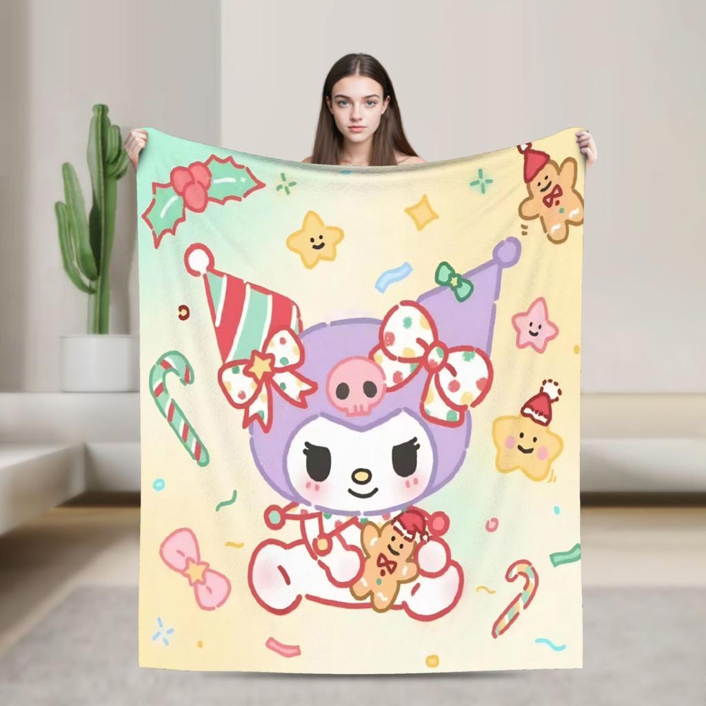 Рождественский флисовый плед Cinnamoroll Забавные пледы для кровати дивана 125*100 см Плюшевое тонкое одеяло