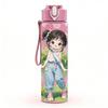 1PC Blue Overalls Girl Wild Flower Pattern 750ml Color Plastic Sports Water Bottle Leakproof Flip Straw Lid Suitable for Sports Office Home Use