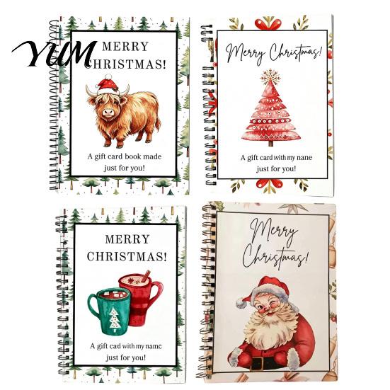 Seasonal Card Organizer Folder Highland Cow Christmas Organizer, Spiral Bound Storage Book, Durable Coil Binding Holder Portable Album for Gift Cards