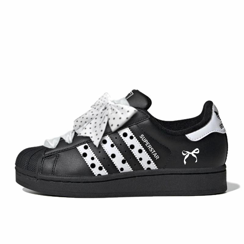 adidas Оригинальные SUPERSTAR В горошек Черный Оболочка Устойчивые к истиранию Низкие Кеды для скейтбординга Женские Черно-белые EG4959(Команда598-)