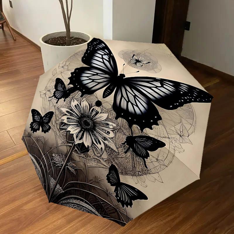 1pc Butterfly Flower Automatic Open/Close Umbrella Compact Folding Umbrella with 8-Rib Shaft for Women/Men, Elegant Birthday1224S