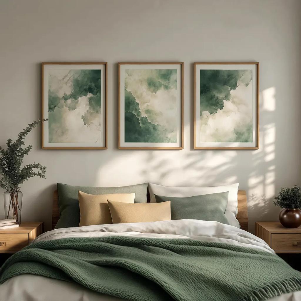 Abstract Sage Green Triptych Wall Art Decor Suitable for Living Room Decoration Gift for Friends Neutral and Minimalist Decor