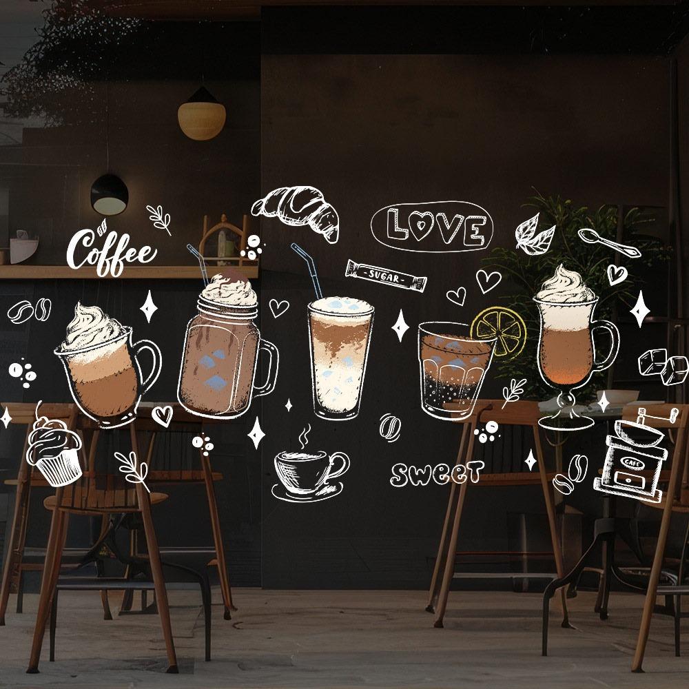 Cartoon Ice Cream Static Window Sticker Milk Tea Cup Glass Door Decals Home Decoration