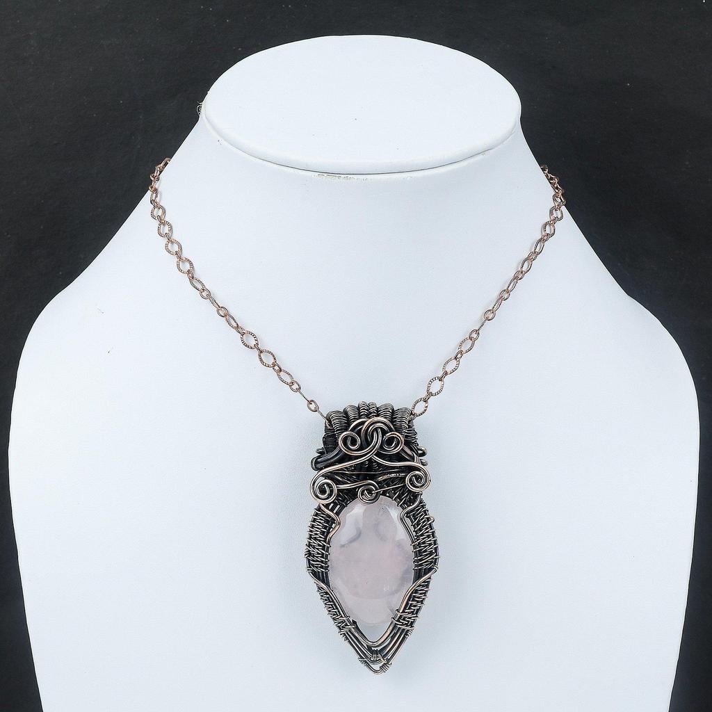 Rose Quartz Pendant Copper Wire Wrapped Pendant Gemstone Jewelry Handmade Pendant Rose Quartz Copper Jewelry For Gift Latest Design Pendant