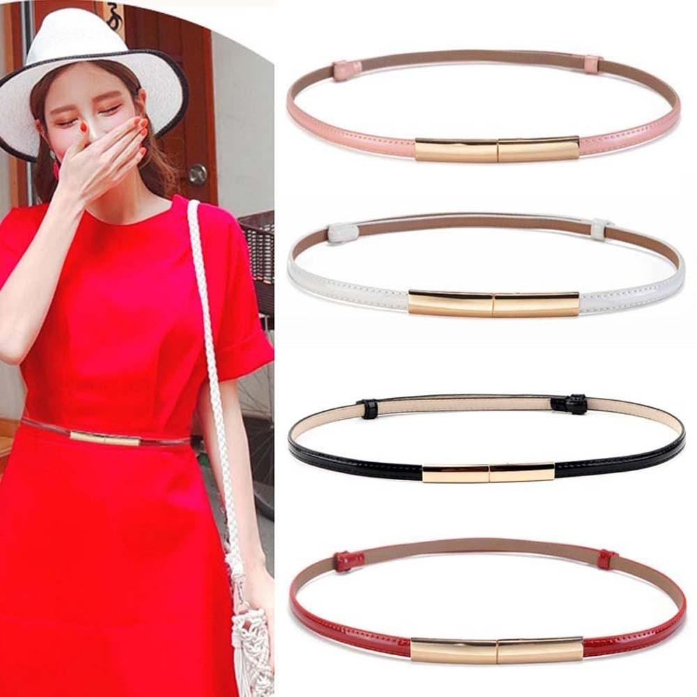 Adjustable Patent Leather Belt Solid Color Women Waistband Simple Thin Buckle Belt Party