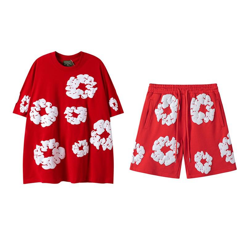 Джинсовые слезы Капок Пена Принт Американский стиль Комплект из толстовки и спортивных штанов для пары