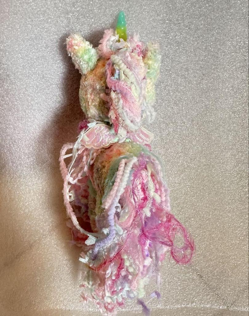 [USED] Hoppeya Wool Teddy Bear, Handmade Stuffed Unicorn