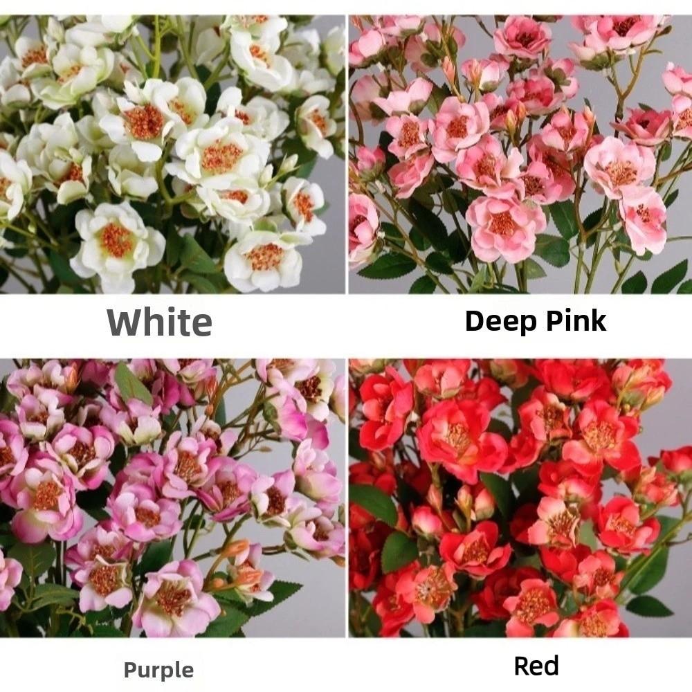 with Leaves Artificial Rose Flower Branch Multi-headed Rose Faux Flowers Home Office Decor
