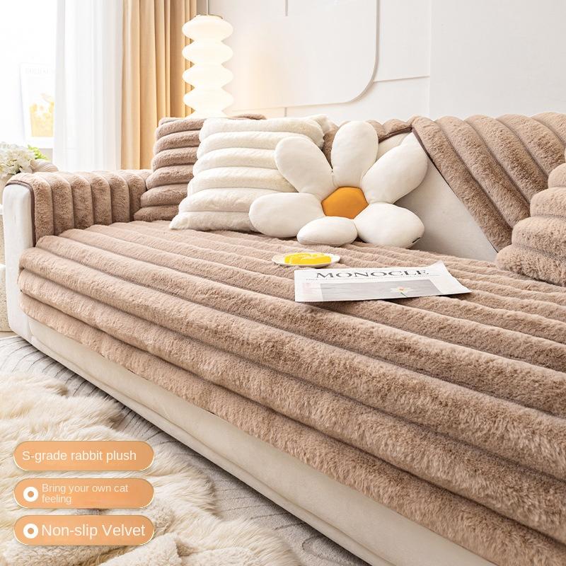 Зимняя подушка для дивана в кошачьем стиле, высококачественный нескользящий утолщенный плюшевый чехол для дивана из высококачественного кроличьего меха, легкий роскошный чехол для подушки, зимний стиль