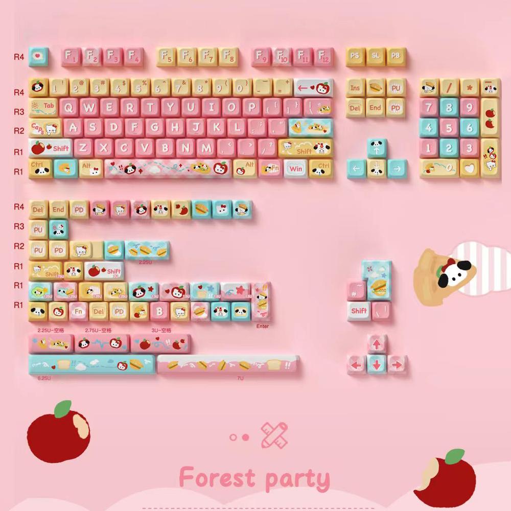 Тематические колпачки для клавиш 158 колпачков для клавиш из ПБТ. Набор специальных колпачков для клавиш MDA подходит для переключателей Cherry MX 61/87/104/108 и других механических клавиатур. (клубника)