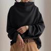 Autumn Winter Solid Color Long Sleeved Pullovers Fashion Semi High Neck Women's Casual Loose Bottom Top