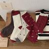 Berry Red Series: Korean Women's Mid-Calf Socks for Autumn/Winter - Argyle & Polka Dot Scrunch Designs