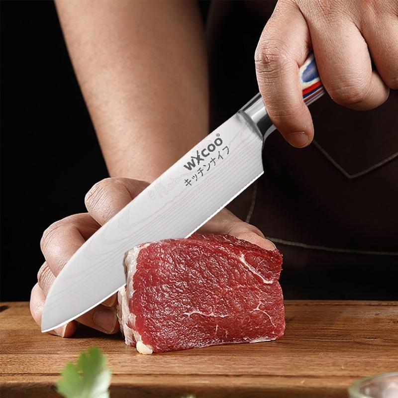 5Cr15MOV Нержавеющая сталь Нож шеф-повара тесак Дамасский узор Кухонный нож Набор японских ножей Сантоку Инструмент для разделки