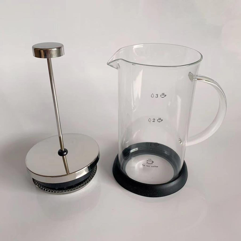 Heat-Resistant Glass Handle French Press Coffee Pot with Measuring Cup