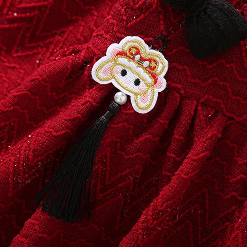 Платье принцессы из красного бархата «Чонсам» для девочек — в стиле ретро к китайскому Новому году