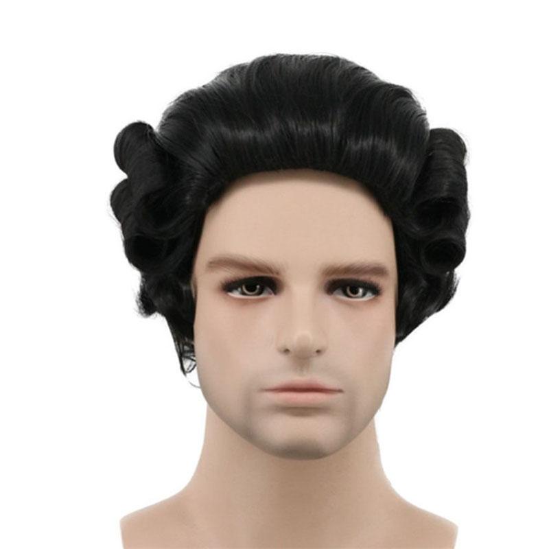 Grey White Black Lawyer Judge Baroque Curly Male Costume Wigs Deluxe Historical Long Synthetic Cosplay Wig for Halloween