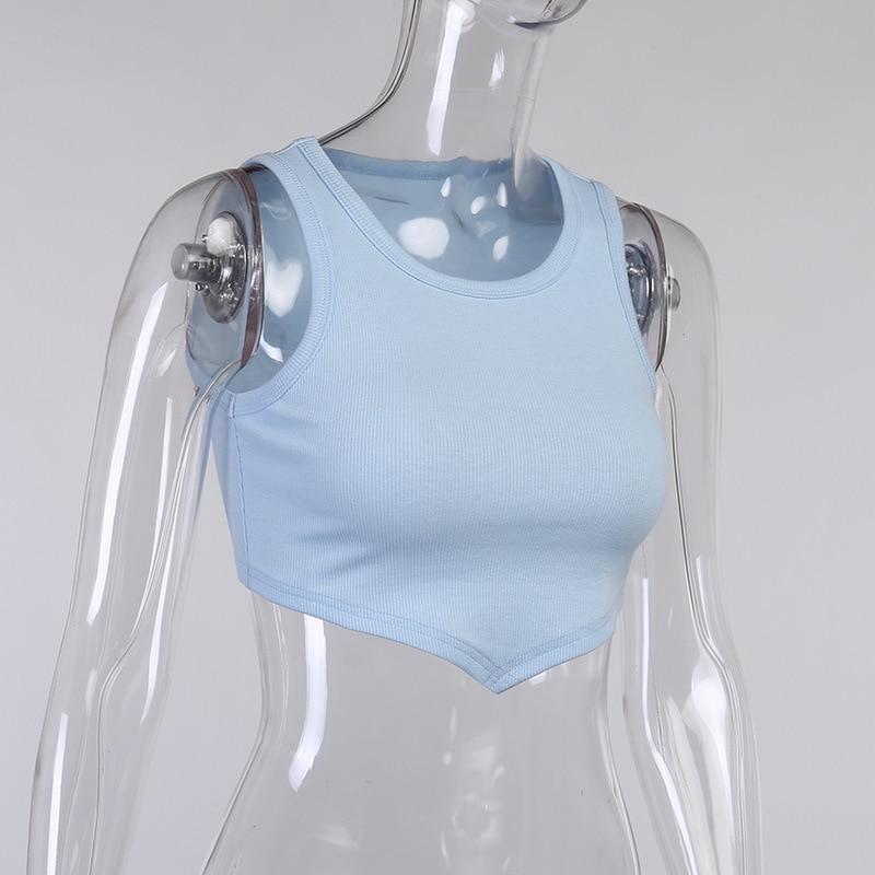 2021 летние женские однотонные футболки, сексуальные синие майки, укороченные майки, футболки, топы для женщин