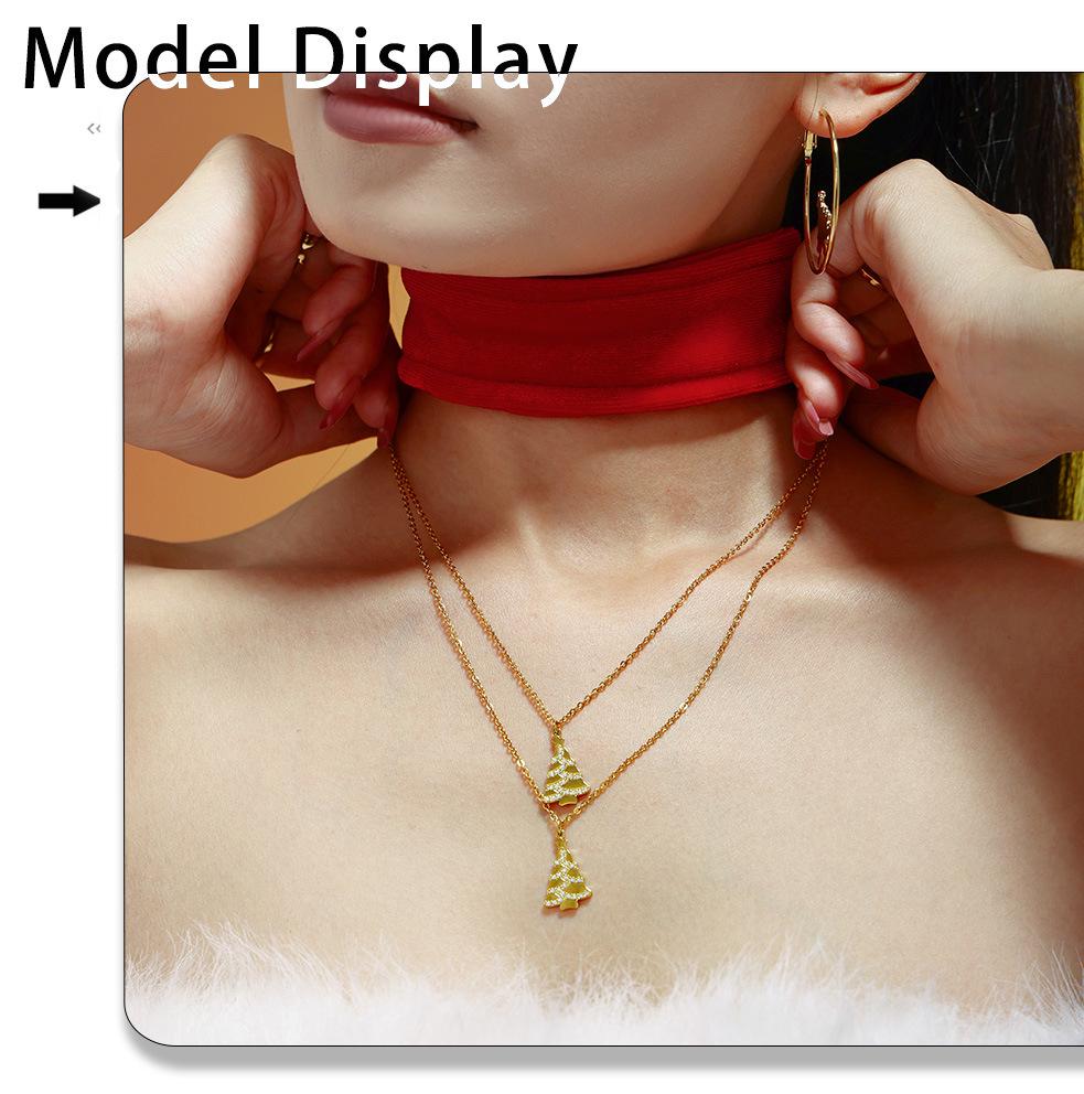 Gold-Plated Sugar Cube Christmas Tree Pendant Necklace with Zircon Inlay - Romantic Gift for Girlfriend