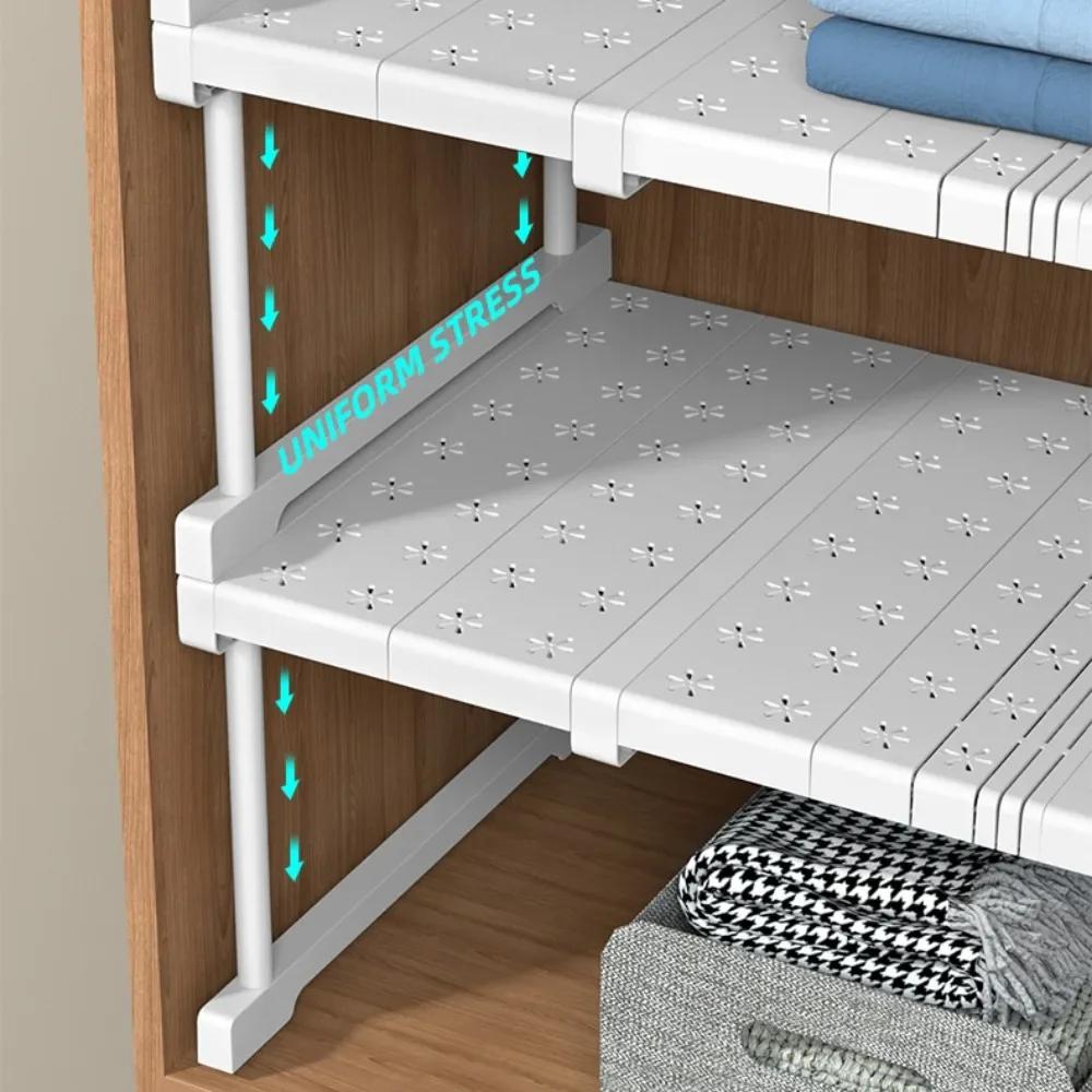 Полка для шкафа, органайзер для гардероба, штабелируемые полки, вешалка для хранения одежды, телескопическая, без перфорации, регулируемая разделительная доска для гардероба