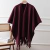 Women Fashion Solid Color Double Sided Faux Cashmere Warm Large Tassel Scarf
