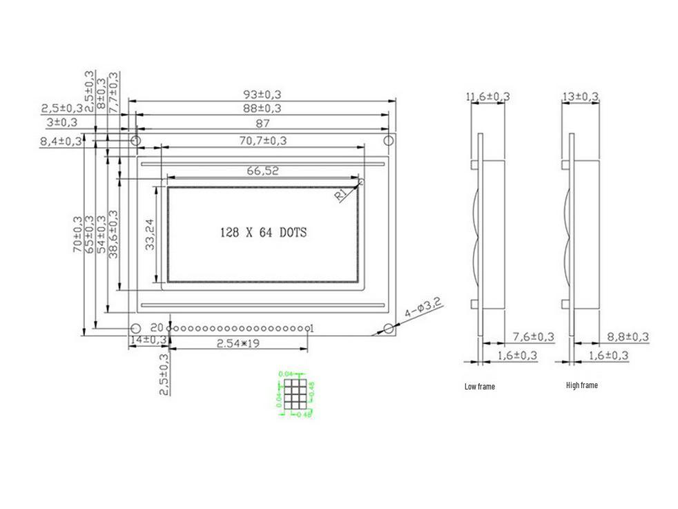 Точечно-матричный LCD экран 12864C-1 с библиотекой шрифтов, модуль COB с большим дисплеем в корпусе