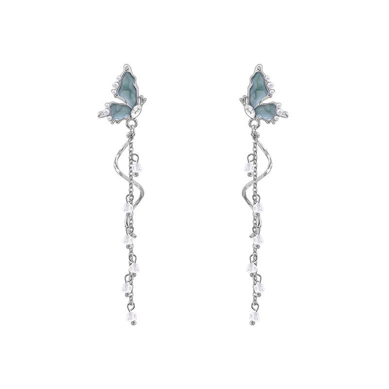 Длинные серьги-бабочки из серебра 925 пробы с жемчужными кисточками – элегантный и уникальный дизайн для женщин