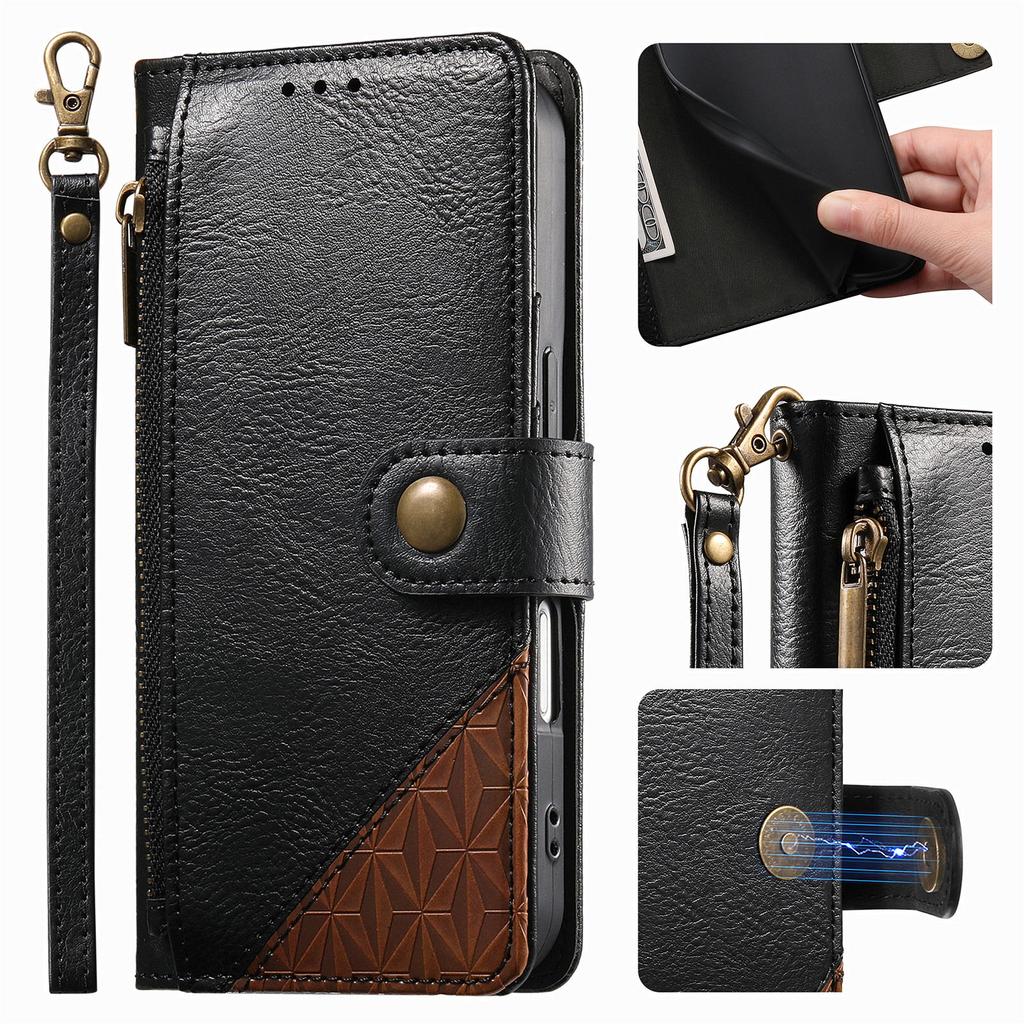 Color Blocking Luxury Magnetic Cards Solt Wallet Leather Phone Case for iPhone 17 Pro Max 16 Plus 15 14 17 Air Strap Flip Cover