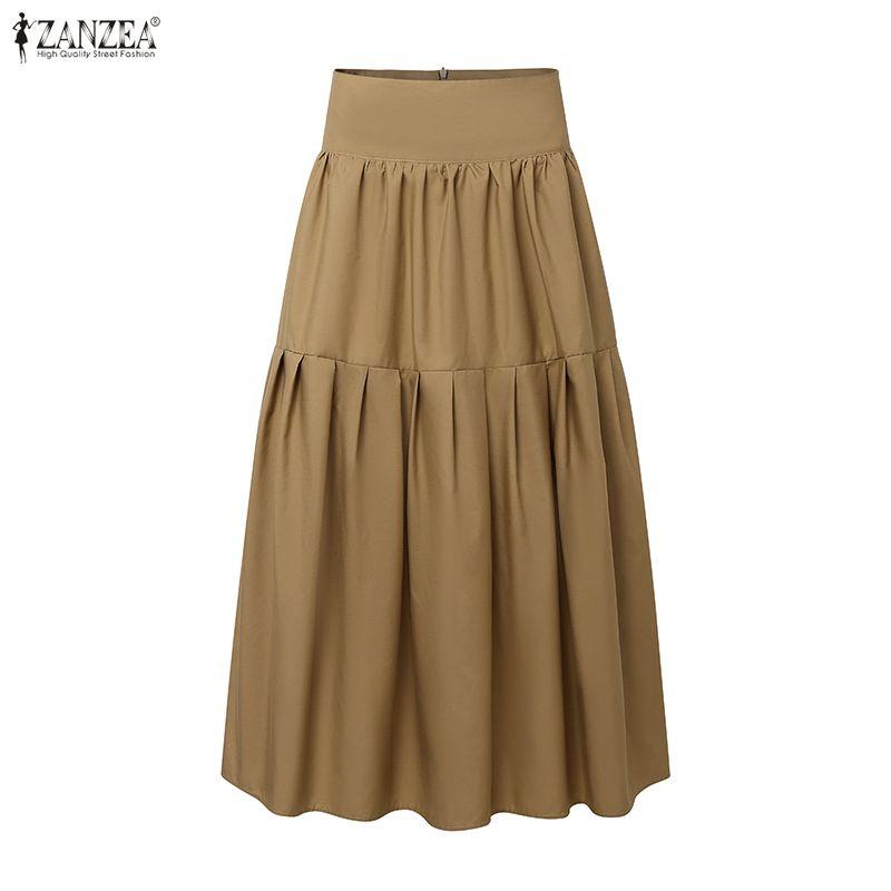 ZANZEA Женские повседневные однотонные свободные длинные юбки