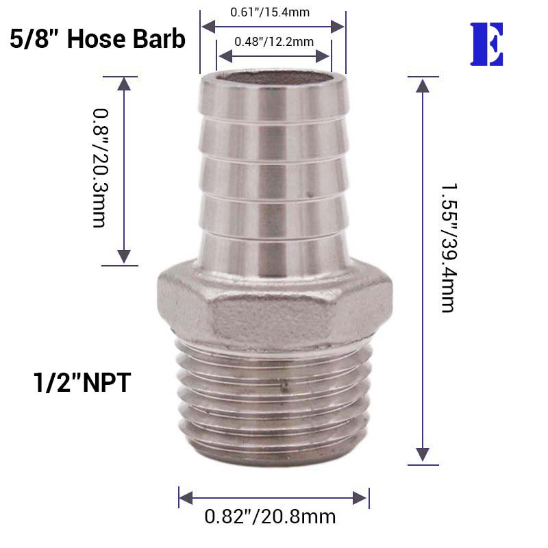 Домашнее пивоварение 1/2" NPT штуцер для шланга 304 Нержавеющая сталь Пищевой класс Пивоваренное оборудование Фитинг для насоса