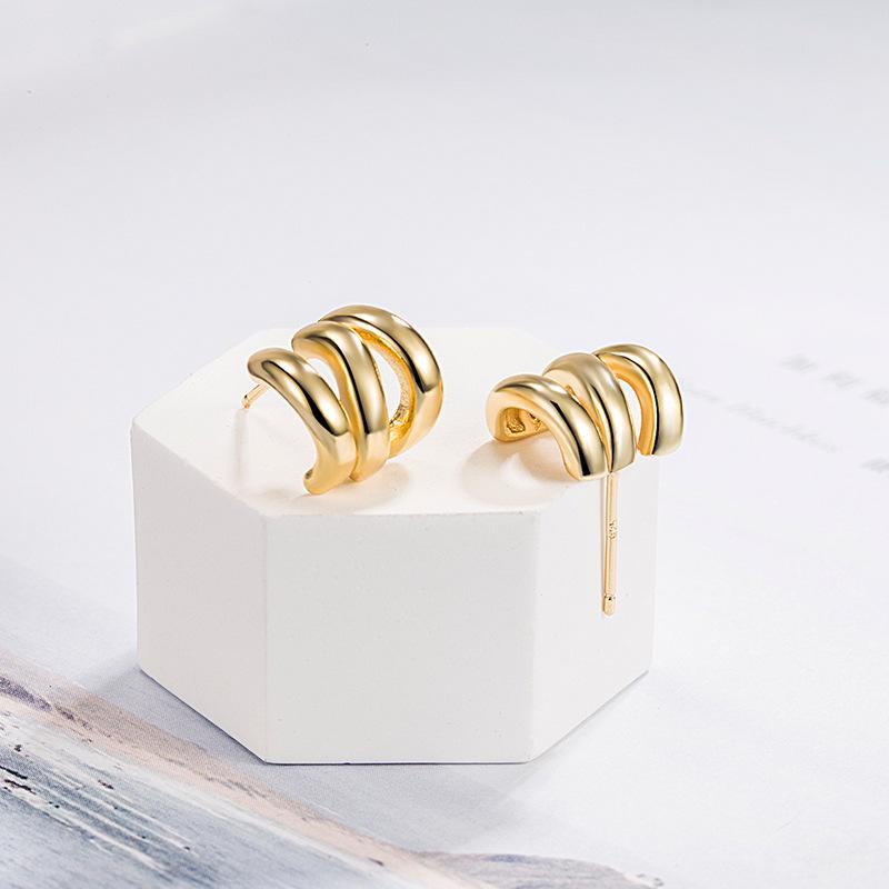 High-End Three-Layer Metal Circle Stud Earrings: Unique, Trendy Design for Women, 2022