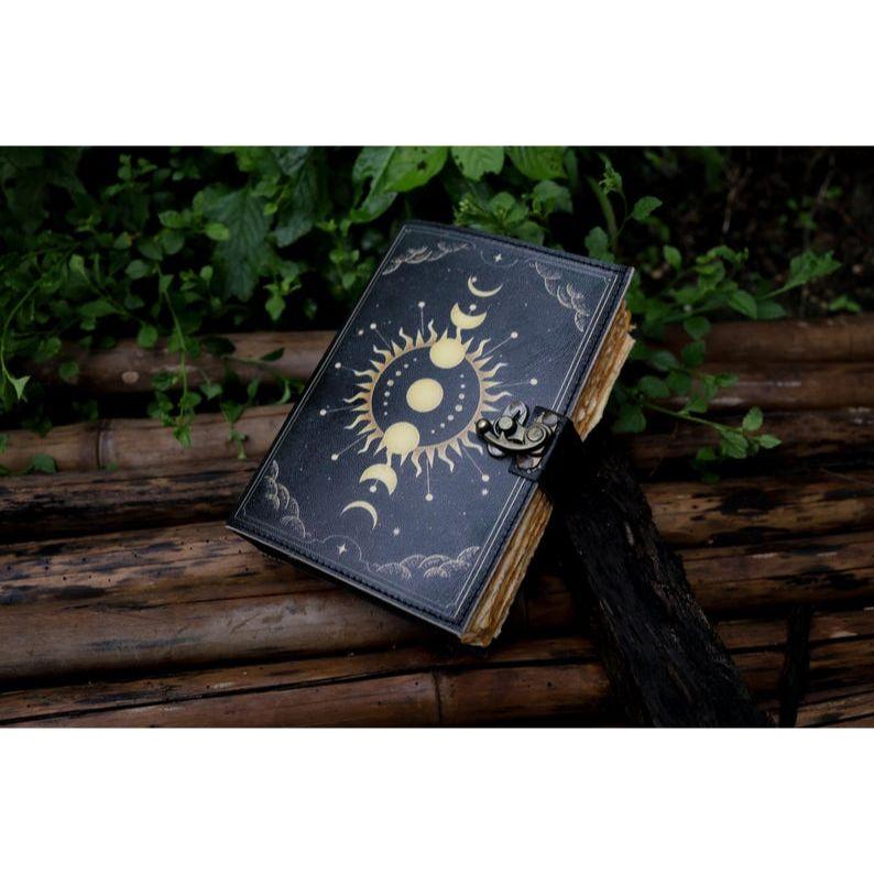 Кожаный блокнот Sun Moon для мужчин и женщин, 200 страниц антикварной бумаги ручной работы с неровным краем, винтажный скетчбук для путешествий