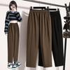Женские брюки больших размеров, осенние модные, коричневые, черные, с высокой эластичной талией, большого размера, женские костюмные брюки
