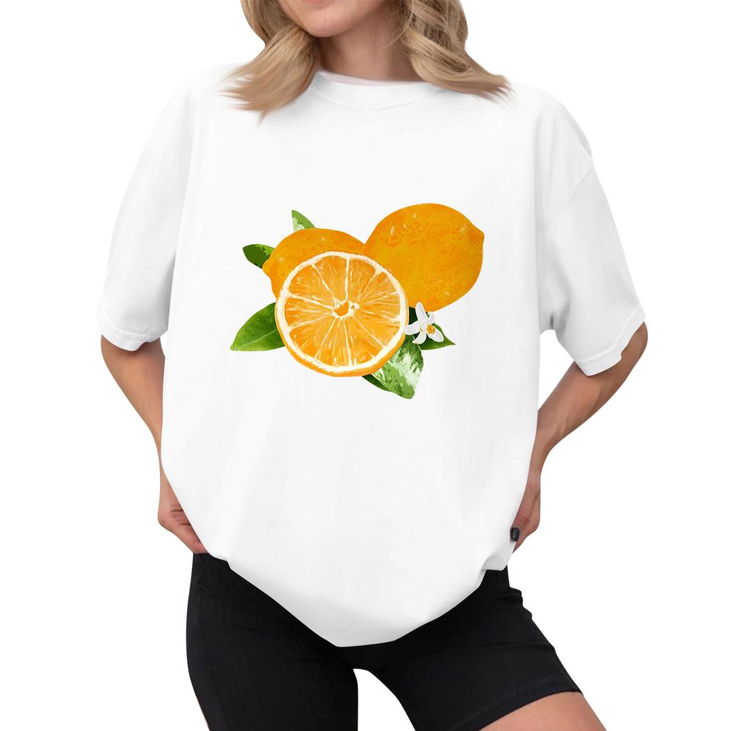 Women's Casual Printed T-Shirt Round Neck Pullover Short Sleeve Top
