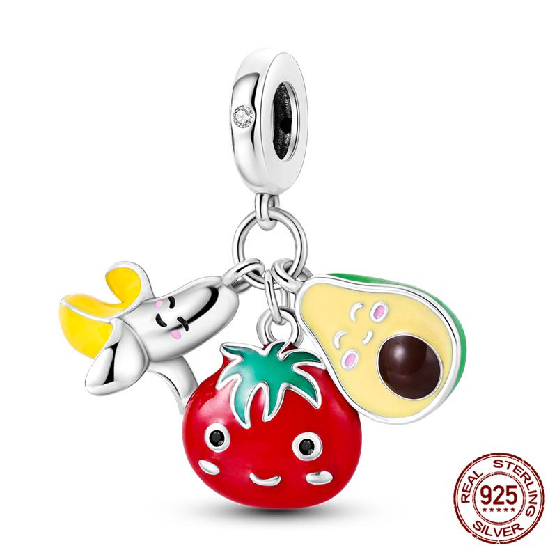 Original Charm Copper Fruit Series Avocado & Cherry Charms Beads Fits 3Mm Original Bracelet Necklace Womens Diy Jewelry Gift