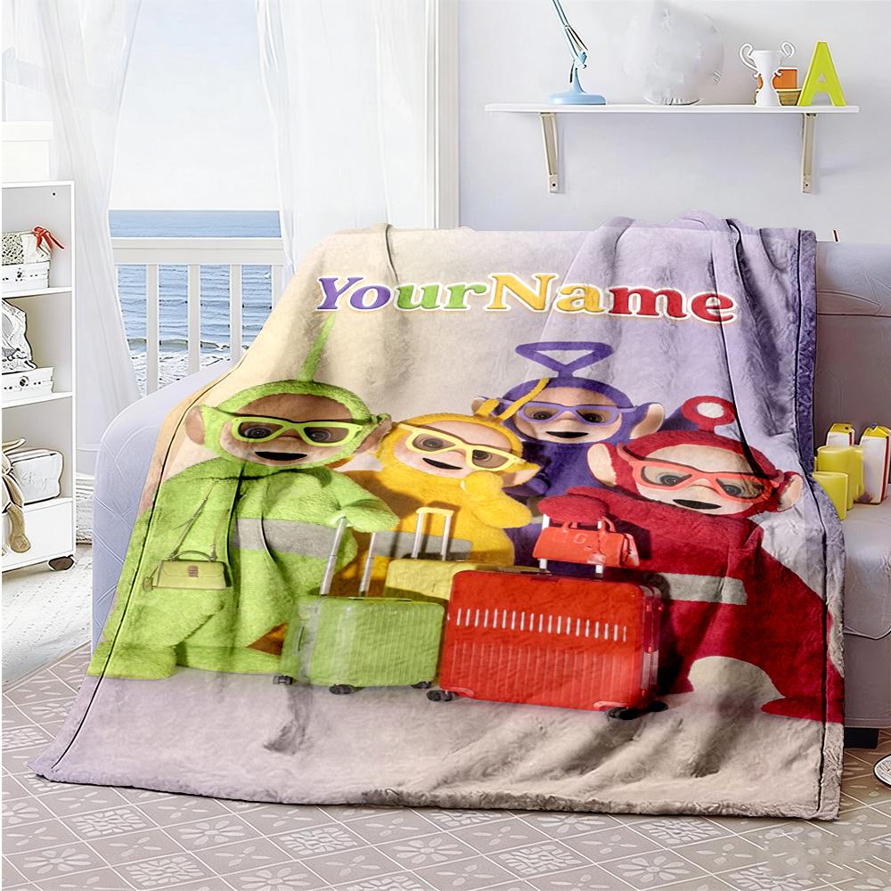 Teletubbies Customize Text Blanket Gift Personalized Blanket Comfortable Suitable for Sofa Picnics Seaside Livingroom Four Seasons Universal