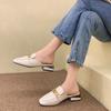 2024 New Metal Chain Mules Women Square Toe Ladies Striped Shoes Summer Fashion Sandals Square Root Leisure Slippers Women's
