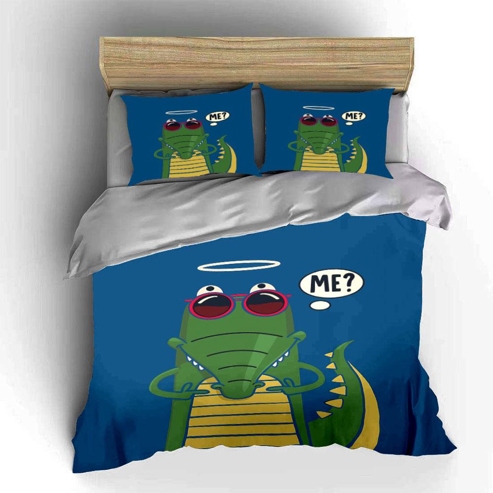 Green Cartoon Crocodile Bedding Set Bedding Duvet Cover Set Duvet Cover Pillowcases (1 * Duvet Cover 2 * Pillowcases, without duvet insert)