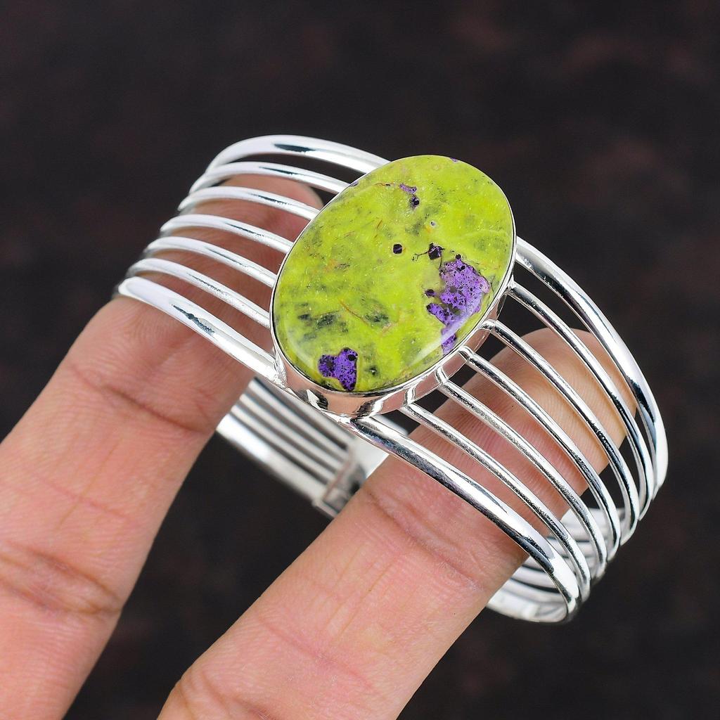 Stichtite Cuff Bracelet Gemstone Jewelry Adjustable Bangle 925 Sterling Silver Cuff Bracelet Handmade Bangle Stichtite Jewelry Gifts For Him