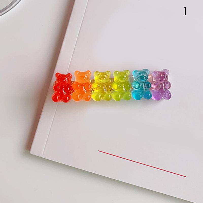 Cute Bear Candy Color Hairpins Barrette Colorful Hair Clip Jelly Color Gummy Headwear Girls Women Hairpin Duckbill Clip Headwear