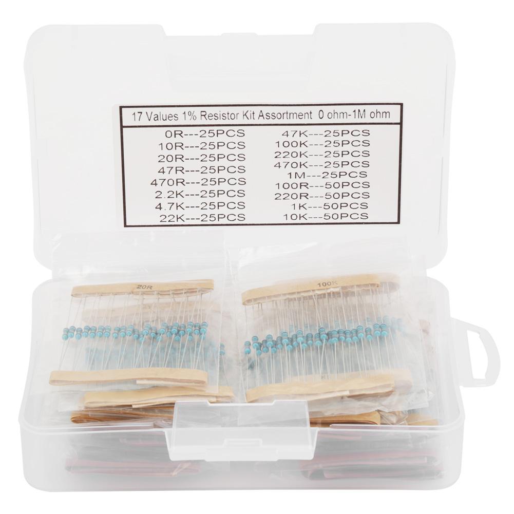 525Pcs 1 4W 17 Values 0 1M ohm Metal Film Resistors Set Assortment Components Kit